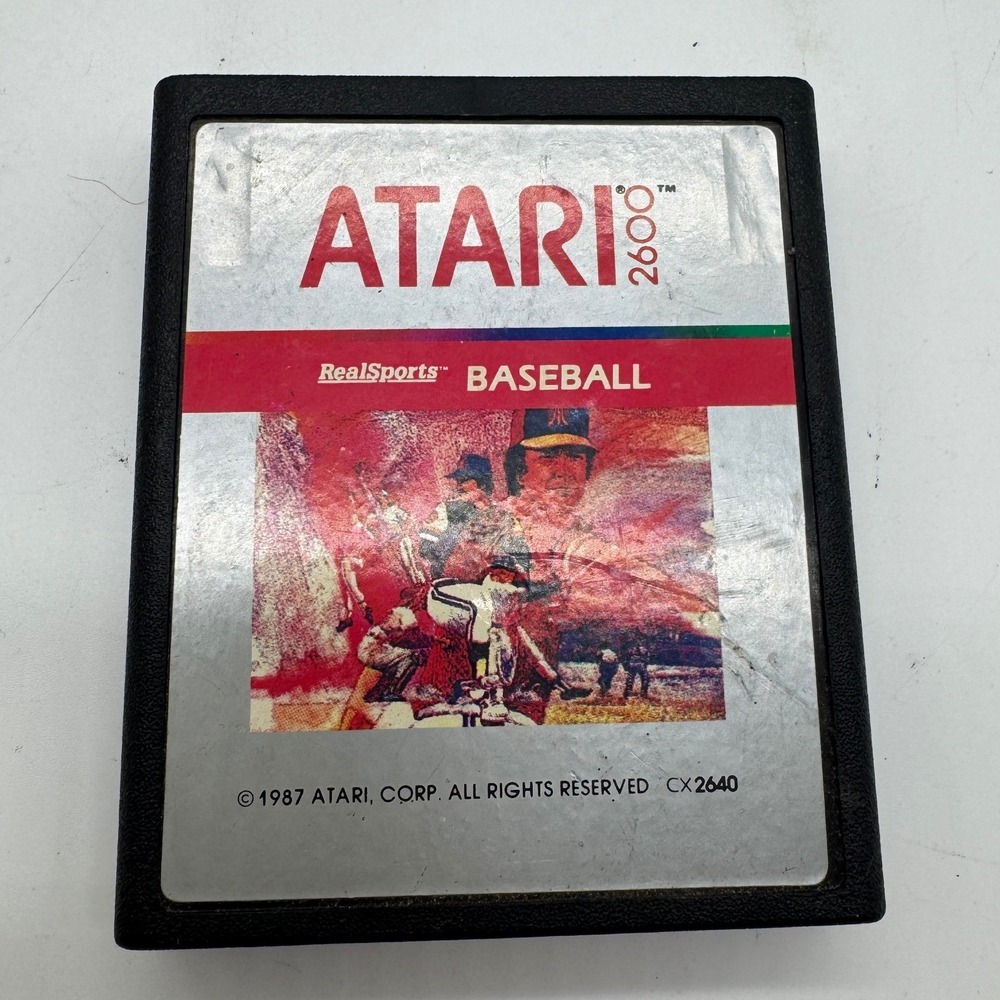 Atari 2600 RealSports Baseball Video Game Cartridge Silver Label CX2640 1987